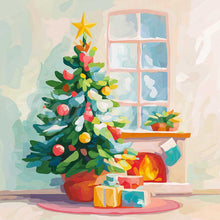 Laden Sie das Bild in den Galerie-Viewer, Mini Diamond Painting 25 x 25 cm - Weihnachtsbaum und Kamin