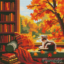 Laden Sie das Bild in den Galerie-Viewer, Mini Diamond Painting 25 x 25 cm - Herbstblick der Katze