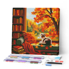 Laden Sie das Bild in den Galerie-Viewer, Mini Diamond Painting 25 x 25 cm Figured'Art - Herbstblick der Katze