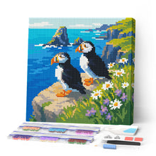 Laden Sie das Bild in den Galerie-Viewer, Mini Diamond Painting 25 x 25 cm Figured'Art - Papageitaucher an den Meeresklippen