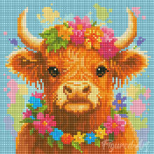 Laden Sie das Bild in den Galerie-Viewer, Mini Diamond Painting 25 x 25 cm - Highland Cow Gartenkönigin