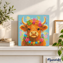 Laden Sie das Bild in den Galerie-Viewer, Mini Diamond Painting 25 x 25 cm - Highland Cow Gartenkönigin
