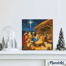 Laden Sie das Bild in den Galerie-Viewer, Mini Diamond Painting 25 x 25 cm - Weihnachtskrippe
