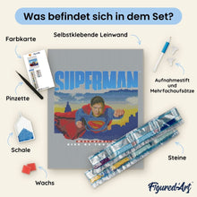 Laden Sie das Bild in den Galerie-Viewer, Diamond Painting - Superman mit Skyline – 40 x 50 cm auf Keilrahmen gespannt
