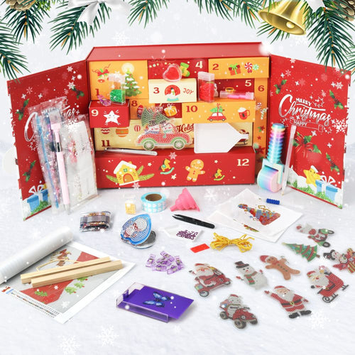 Diamond Painting Adventskalender 2025 - 12 Tage voller Schimmer (Rot) Figured'Art