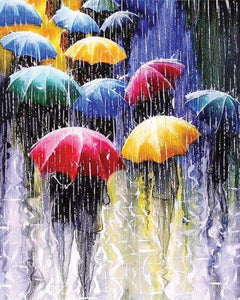 Diamond Painting – Regenschirme im Regen