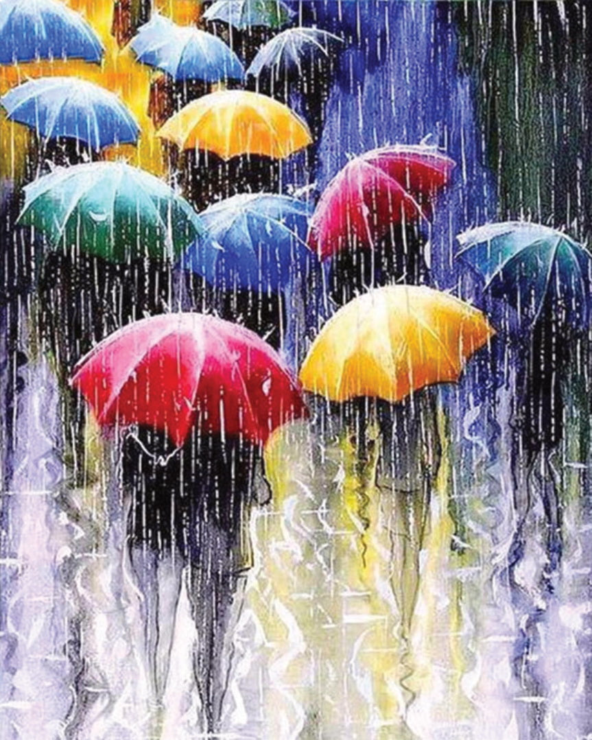 Diamond Painting – Regenschirme im Regen