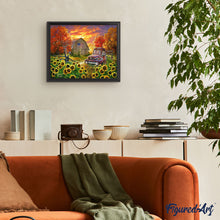 Laden Sie das Bild in den Galerie-Viewer, Malen nach Zahlen für Erwachsene | Sonnenblumenfeld mit Oldtimer an der Scheune | Figured'Art