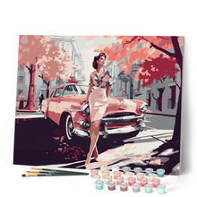 Laden Sie das Bild in den Galerie-Viewer, Dame mit Rosa Oldtimer
