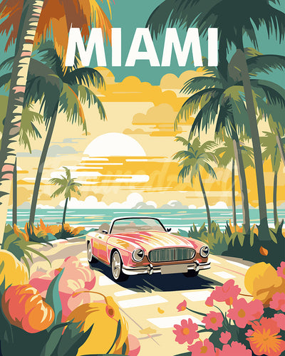 Malen nach Zahlen Figured'Art – Reiseposter Miami Sonnenuntergang