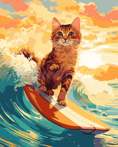 Malen nach Zahlen Figured'Art – Surfende Katze