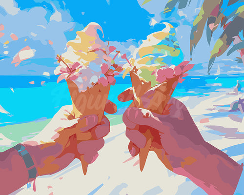 Malen nach Zahlen Figured'Art – Eiscreme am Strand