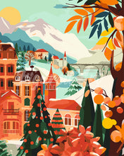 Laden Sie das Bild in den Galerie-Viewer, Malen nach Zahlen Figured&#39;Art – Winterstadt in den Bergen