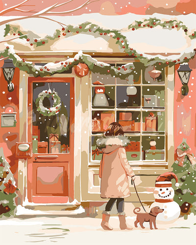 Malen nach Zahlen Figured'Art – Weihnachtsspaziergang mit Hund