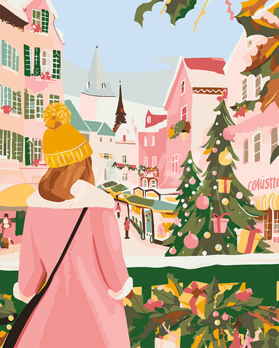 Malen nach Zahlen Figured'Art – Mädchen auf dem Weihnachtsmarkt