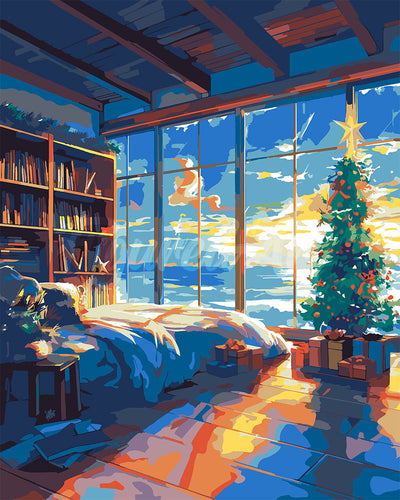 Malen nach Zahlen Figured'Art – Weihnachtszimmer am Strand