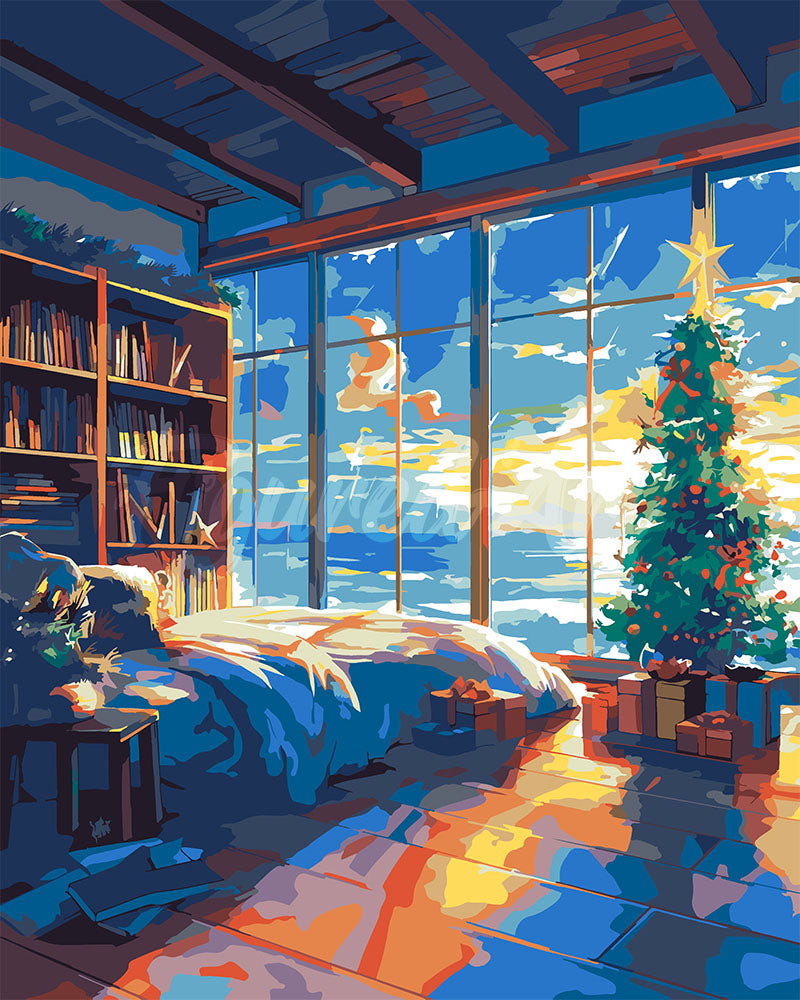 Malen nach Zahlen Figured'Art – Weihnachtszimmer am Strand