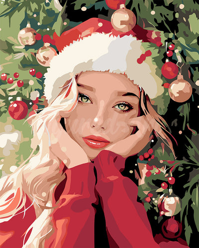 Malen nach Zahlen Figured'Art – Süßes Mädchen zu Weihnachten