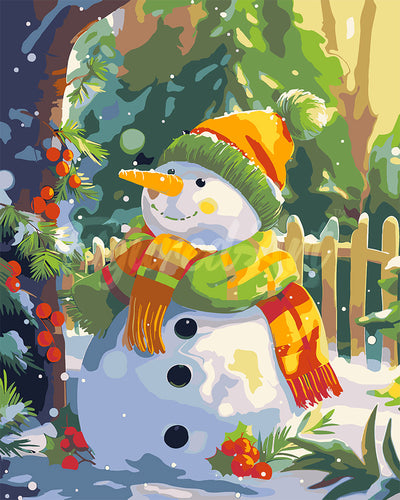 Malen nach Zahlen Figured'Art – Fröhlicher Schneemann