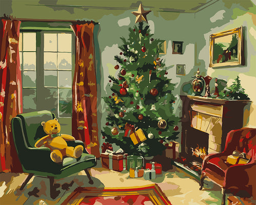 Malen nach Zahlen Figured'Art – Klassischer Weihnachtskamin