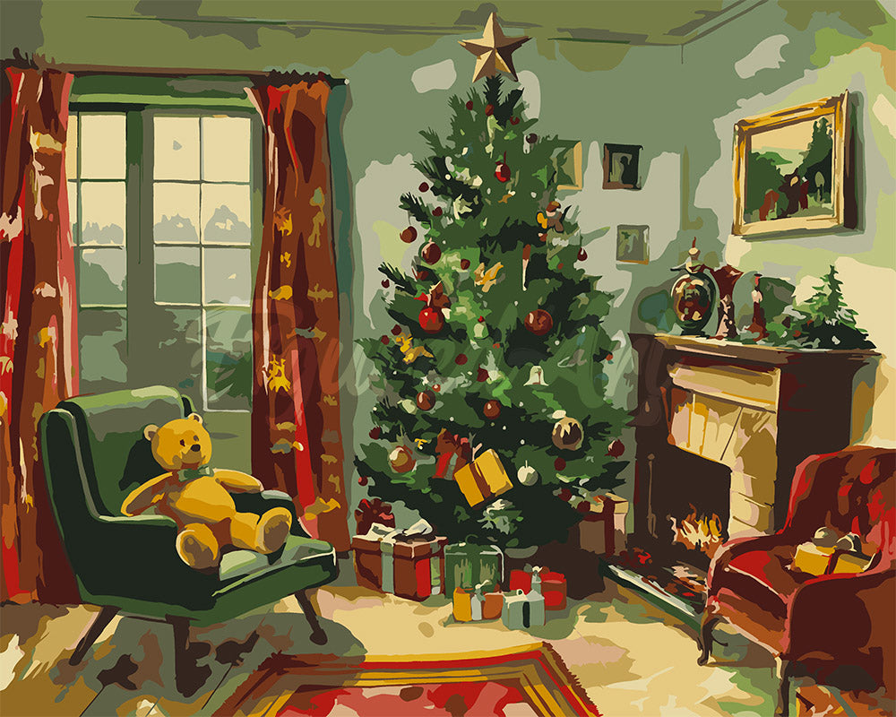 Malen nach Zahlen Figured'Art – Klassischer Weihnachtskamin