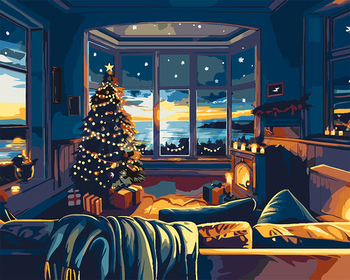 Malen nach Zahlen Figured'Art – Weihnachtszimmer an der Bucht