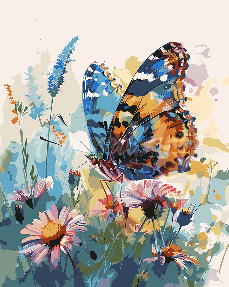 Malen nach Zahlen Figured'Art – Schmetterling und Blumen
