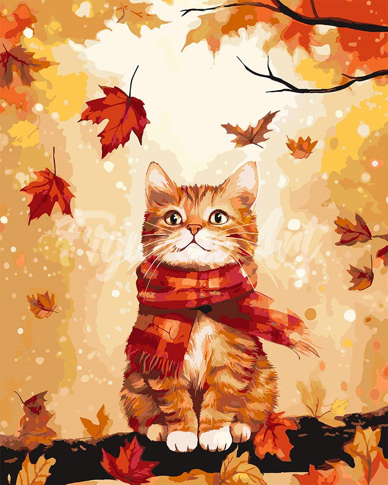 Malen nach Zahlen Figured'Art – Gemütliche Herbstkatze