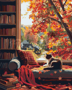 Malen nach Zahlen Figured'Art – Herbstblick der Katze