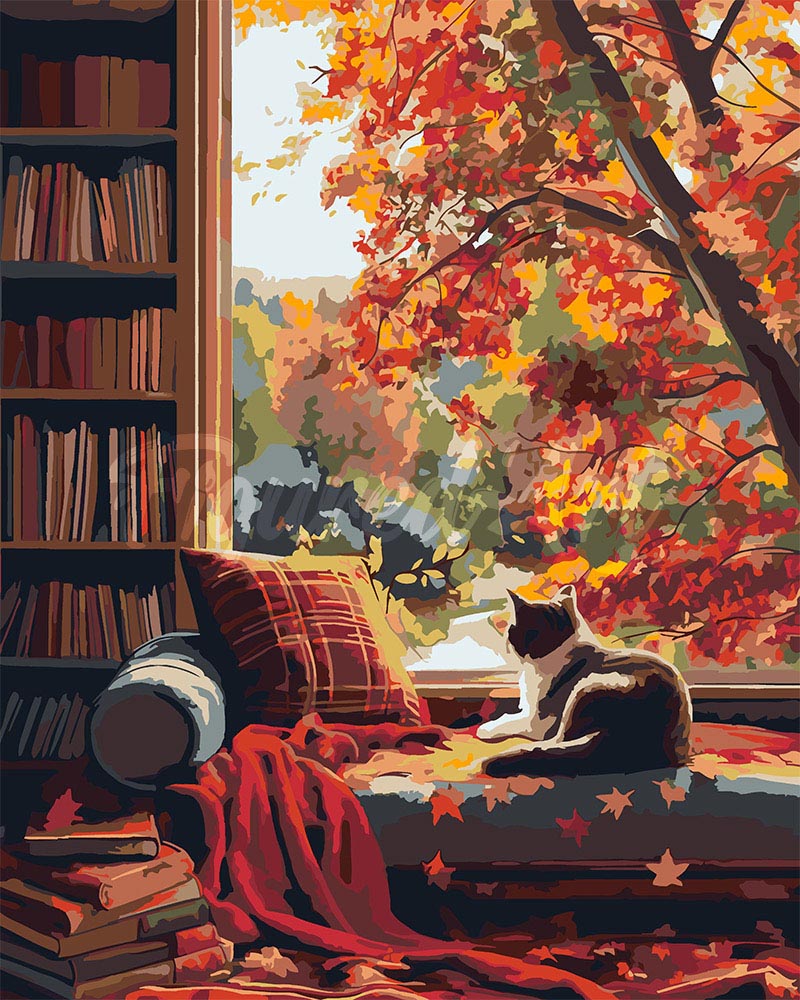 Malen nach Zahlen Figured'Art – Herbstblick der Katze