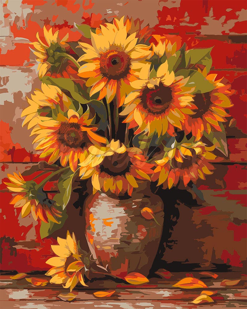 Malen nach Zahlen Figured'Art – Herbst-Sonnenblumen-Vase