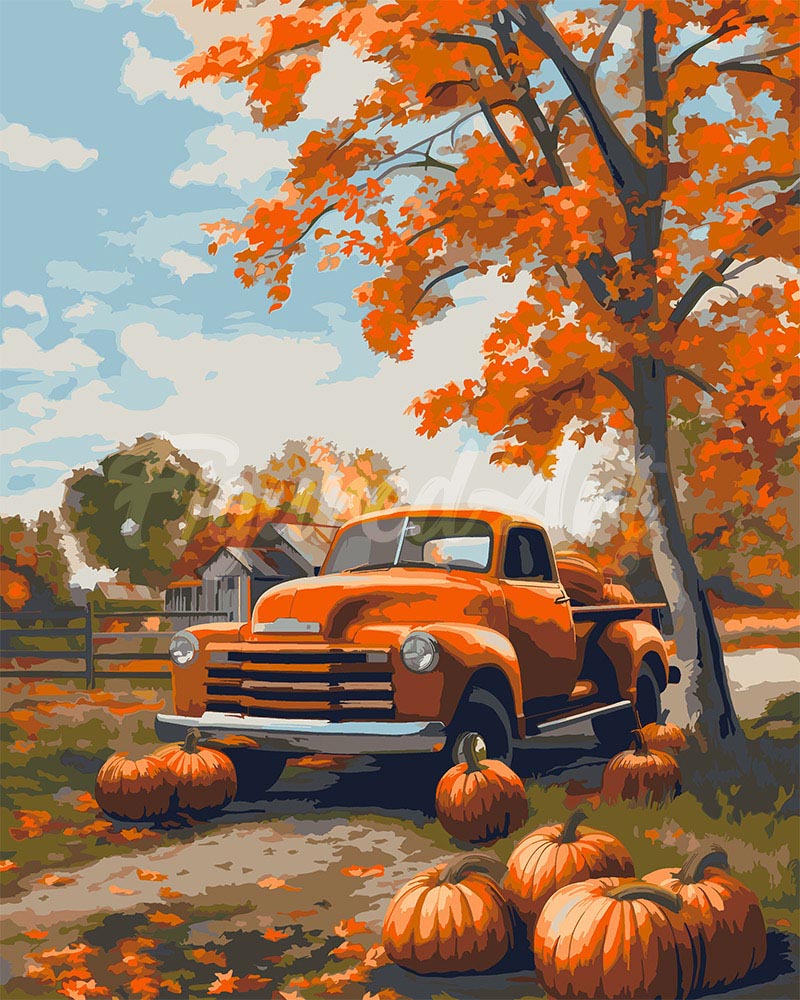 Malen nach Zahlen Figured'Art – Vintage-LKW im Herbst