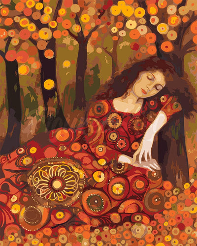 Malen nach Zahlen Figured'Art – Von Klimt inspirierte Herbst-Dame