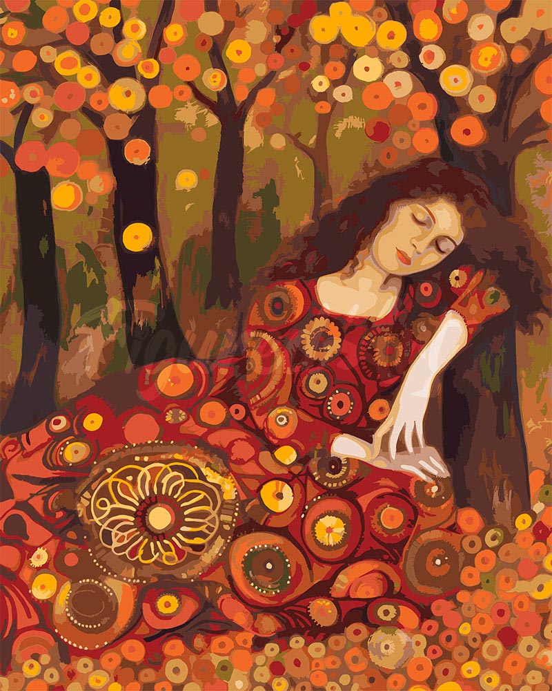 Malen nach Zahlen Figured'Art – Von Klimt inspirierte Herbst-Dame