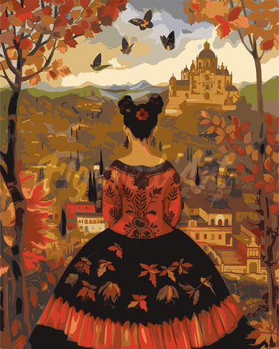 Malen nach Zahlen Figured'Art – Von Frida Kahlo inspirierte Herbst-Dame