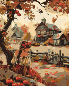 Malen nach Zahlen Figured'Art – Vintage-Landmädchen im Herbst
