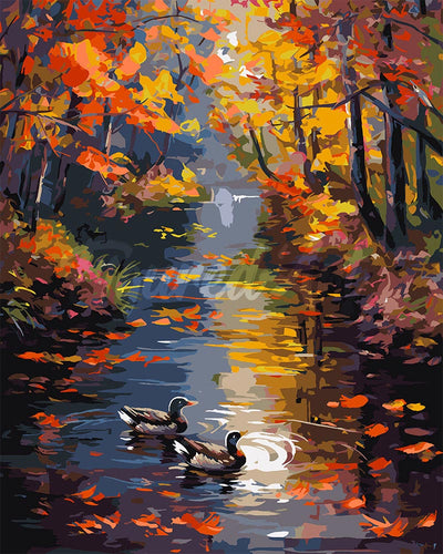 Malen nach Zahlen Figured'Art – Goldener Teich im Herbst
