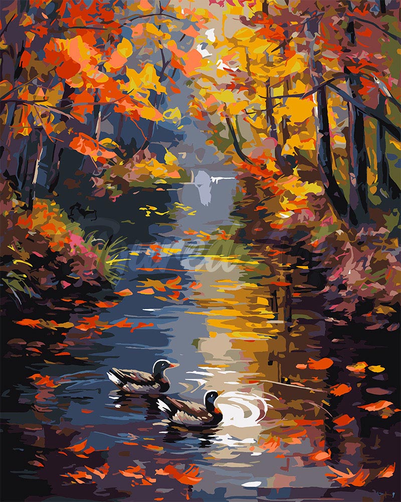 Malen nach Zahlen Figured'Art – Goldener Teich im Herbst