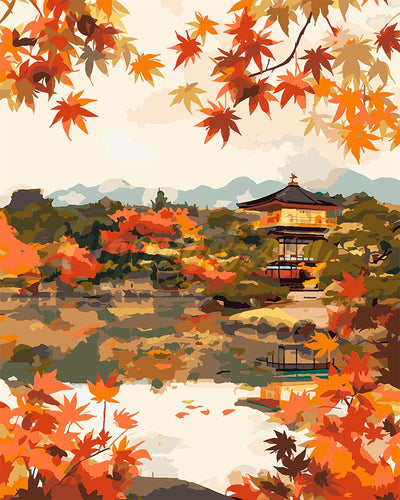 Malen nach Zahlen Figured'Art – Japanischer Tempel am Herbstsee