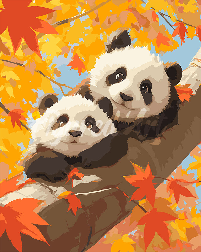 Malen nach Zahlen Figured'Art – Pandababys im Herbst