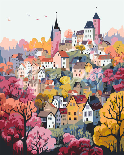 Malen nach Zahlen Figured'Art – Violettes Traumdorf
