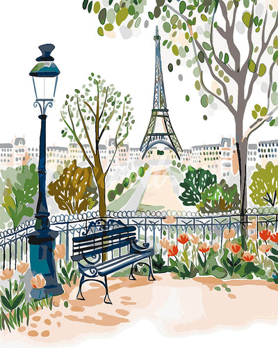 Malen nach Zahlen Figured'Art – Aquarell-Pariser Garten