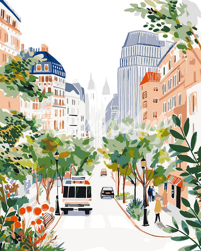 Malen nach Zahlen Figured'Art – Aquarell-Stadtboulevard