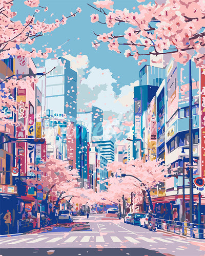 Malen nach Zahlen Figured'Art – Tokios Kirschblüten