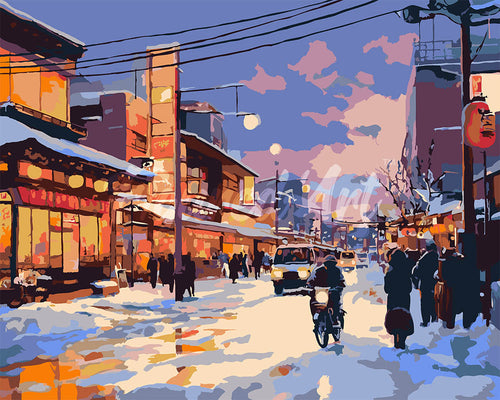 Malen nach Zahlen Figured'Art – Retro-Winterstraße in Japan