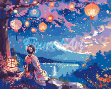 Laden Sie das Bild in den Galerie-Viewer, Malen nach Zahlen Figured&#39;Art – Mädchen, Laternen und Mount Fuji