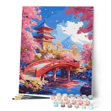 Laden Sie das Bild in den Galerie-Viewer, Rote Brücke mit Kirschblüten