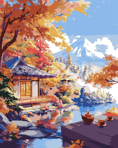 Malen nach Zahlen Figured'Art – Herbst-Teehaus am See