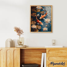 Laden Sie das Bild in den Galerie-Viewer, Vintage-Koi-Karpfen und Blumen