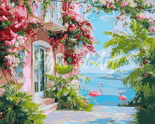 Malen nach Zahlen Figured'Art – Rosa Strandvilla